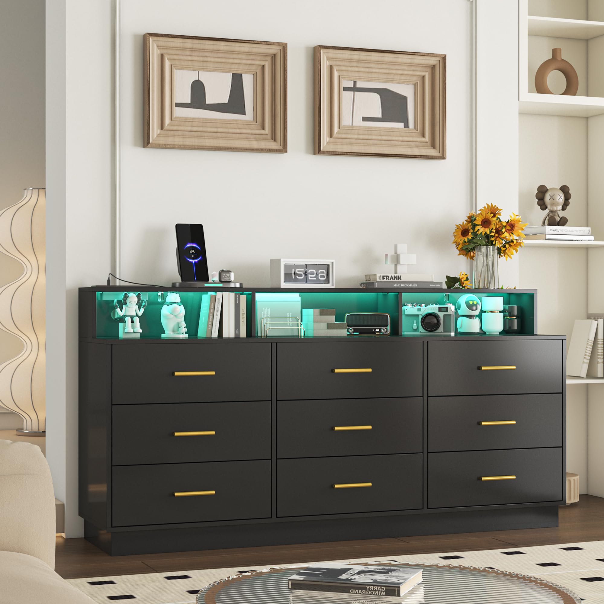 Amazon.com: knoworld Black 9 Drawer Dressers for Bedroom, Modern